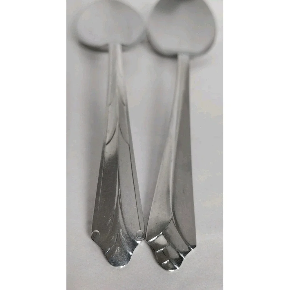 Ekco Kenilworth Stainless Serving Spoon & Fowerbud USA Lot Of 2 Glossy Flatware